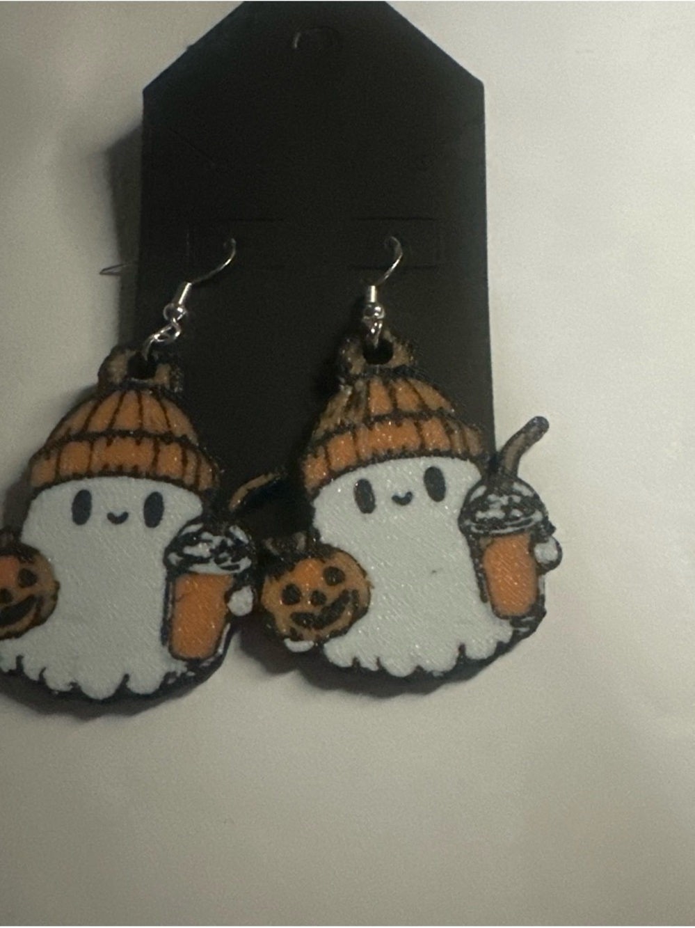 Cute Halloween Ghost Earrings White & Orange